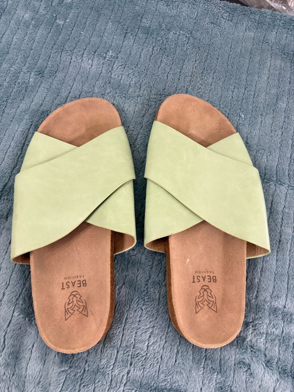 BEAST FASHION Mint Green Crisscross Slide Sandals
